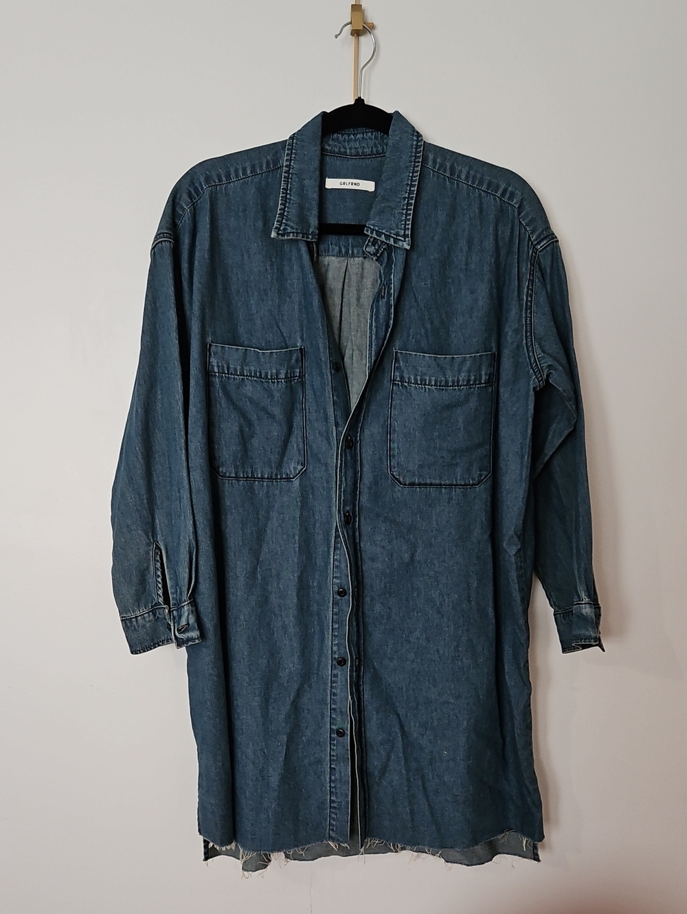 GRLFRND Oversized Denim Button-Down Shirt Dress - Blue